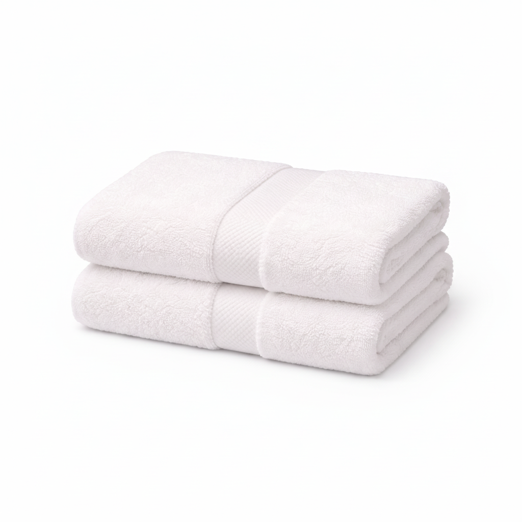 500 GSM Combed Cotton Towel Set Pack of 2 (Bath Towel + Bath Sheet) White