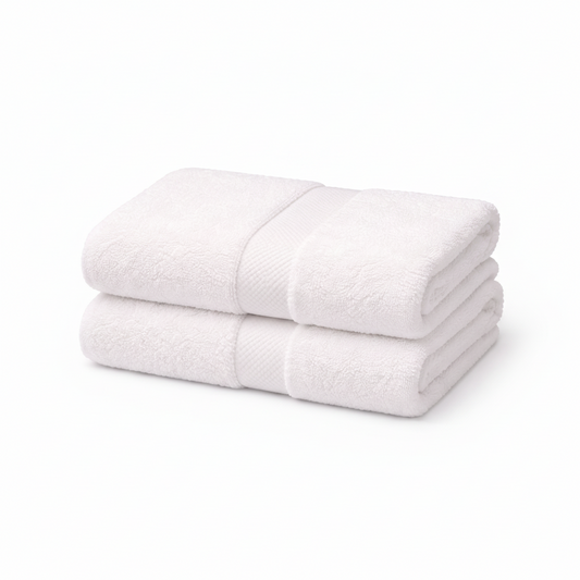 500 GSM Combed Cotton Towel Set Pack of 2 (Bath Towel + Bath Sheet) White