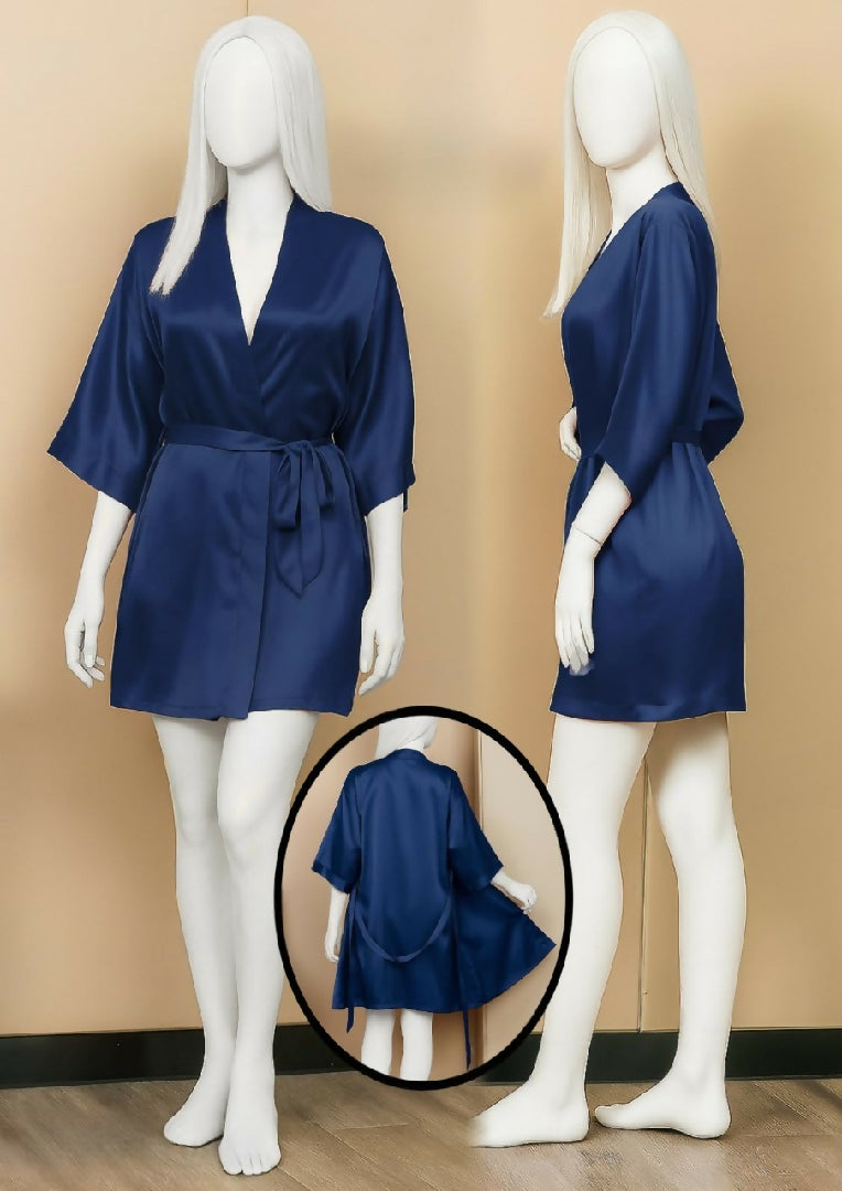 Satin Gown - Robe - Short Length with Waist Tie
