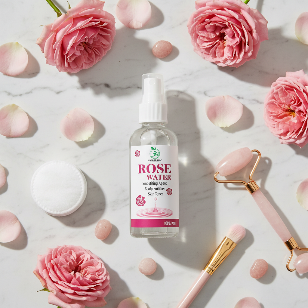 Elegant flat lay with fresh roses