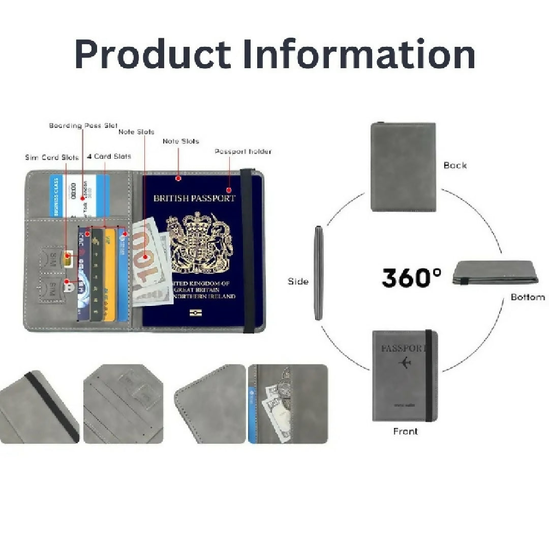 Premium Travel Passport Holder Wallet RFID Passport Cover with Card Slots SIM Holder Document Organizer