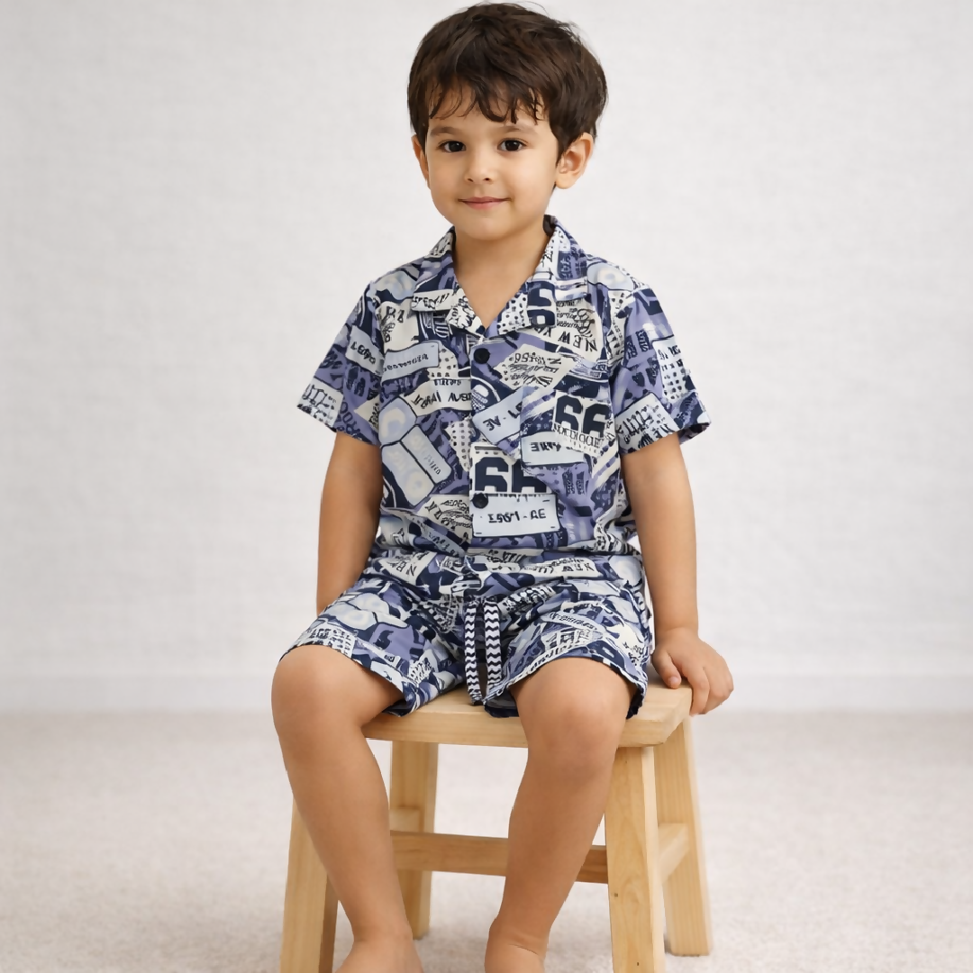 Kids Printed Linen Short Pajama Set