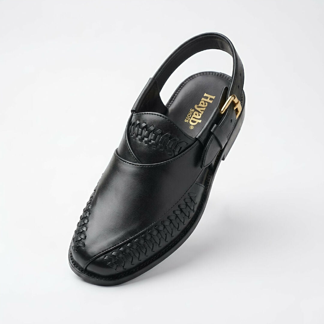 Premium Black Peshawari Chappal for Men Traditional Leather Sandals