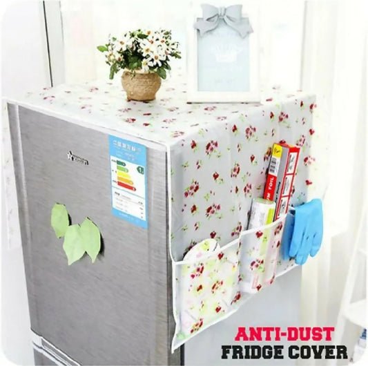 Fridge Dust Proof Cover with Side Storage Pockets Waterproof Freezer Top Cover Organizer random design and color