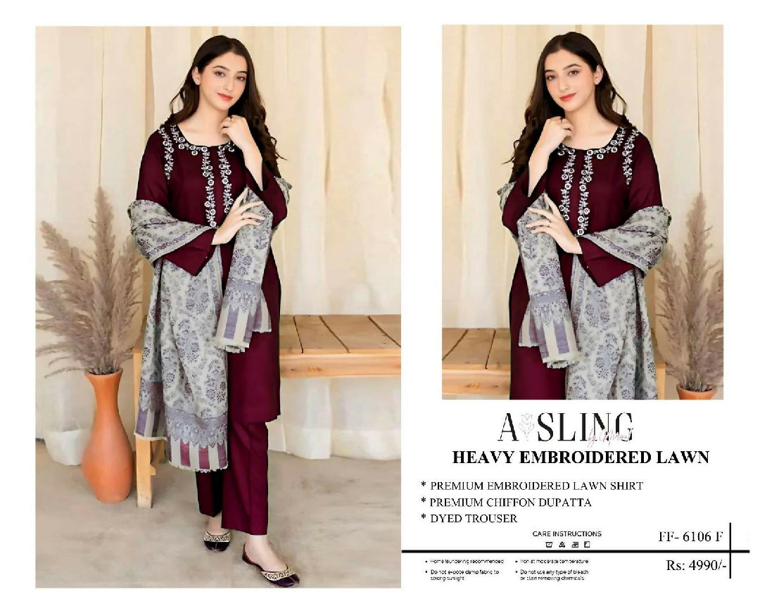 Most Hit Codes Fully Embroidered LAWN 3Pc With Nino karra Printed Dupatta SUMMER Collection