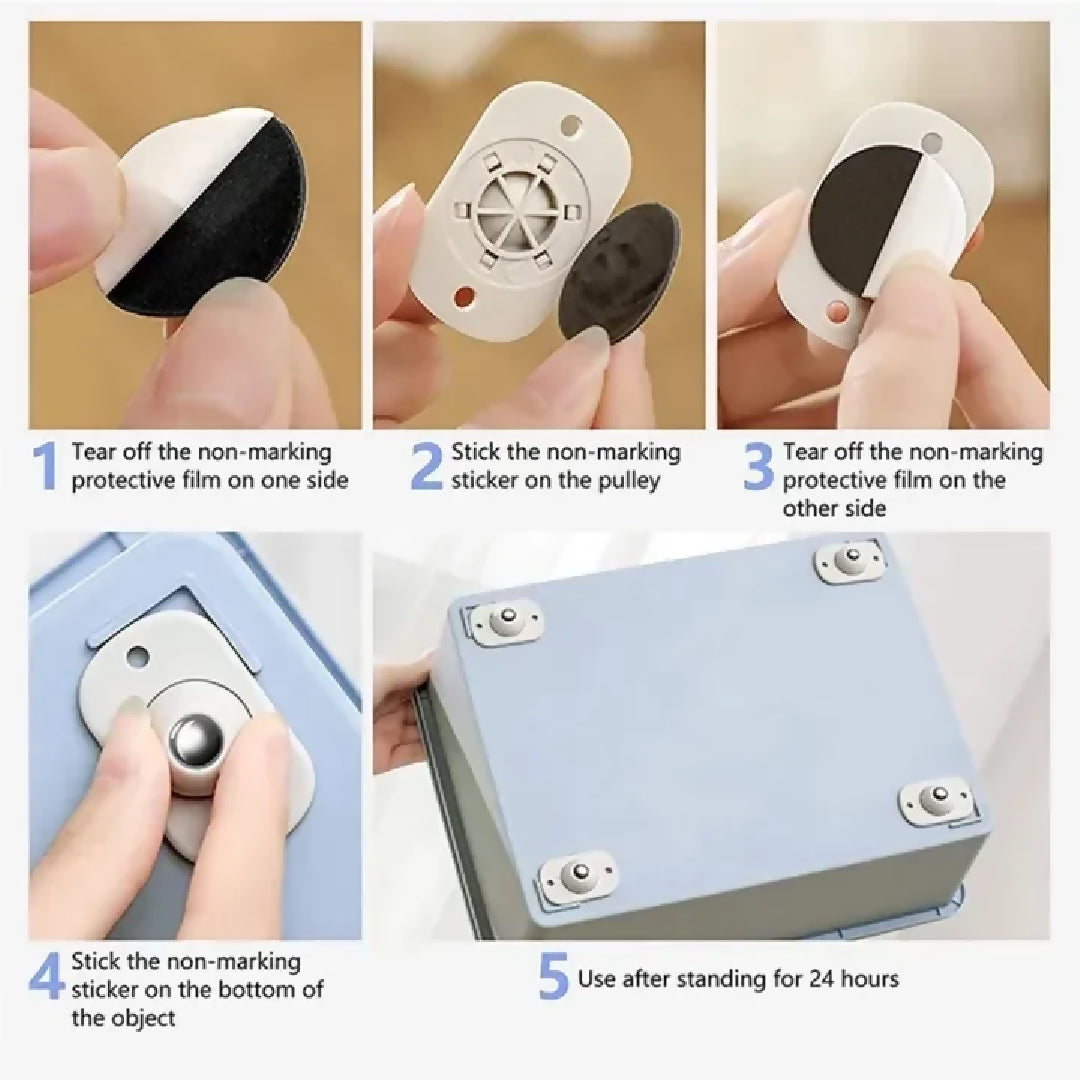 Premium 4-Piece Stainless Steel Mini Swivel Caster Wheels - 360 Adhesive Rollers for Storage Bins Boxes and Small Furniture