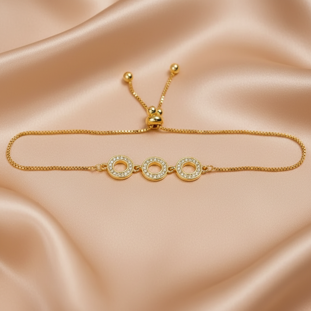 Cubic Zirconia Linked Circle Bolo Bracelet