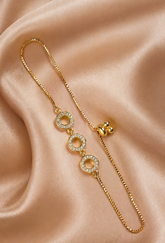 Cubic Zirconia Linked Circle Bolo Bracelet