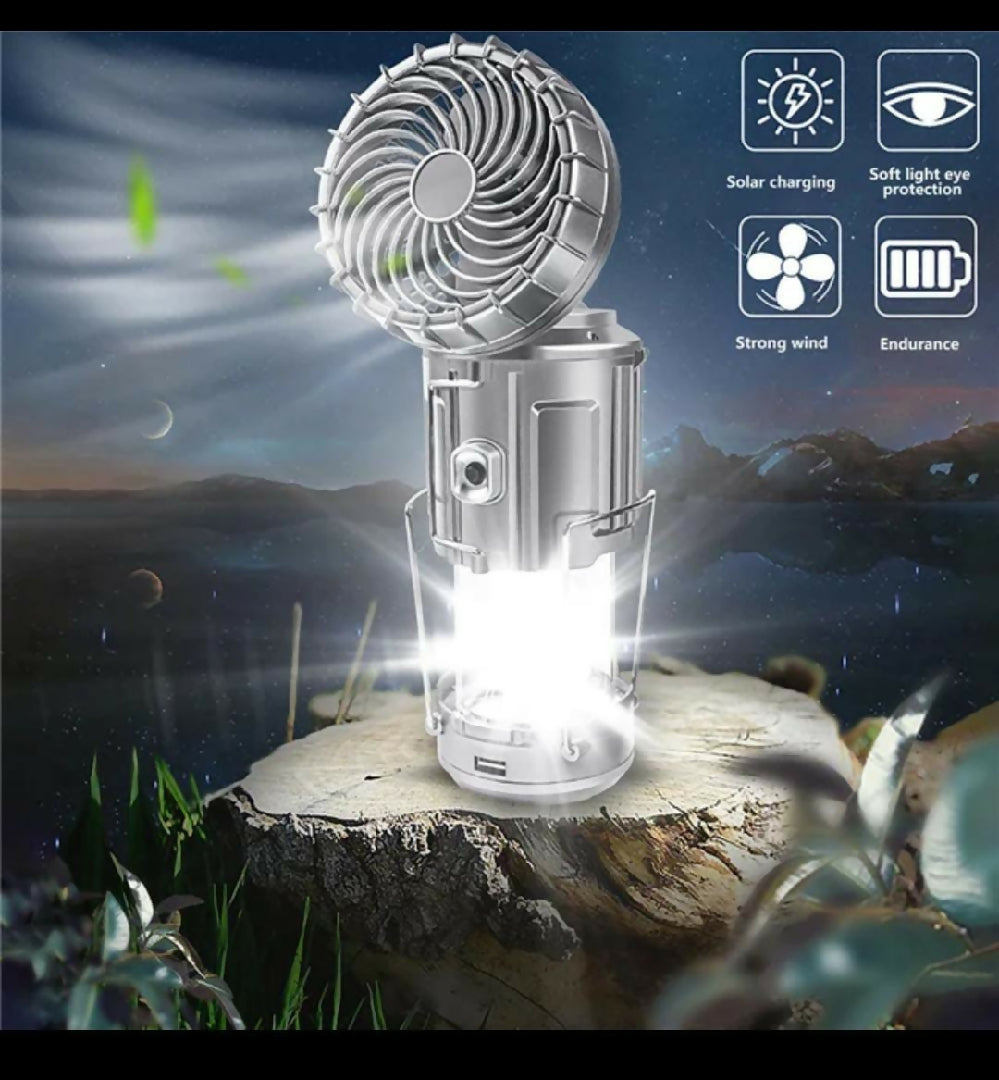 6 in 1 portable outdoor LED camping lantern with fan solar charge rechargeable light energy saving tent lamp flashlight