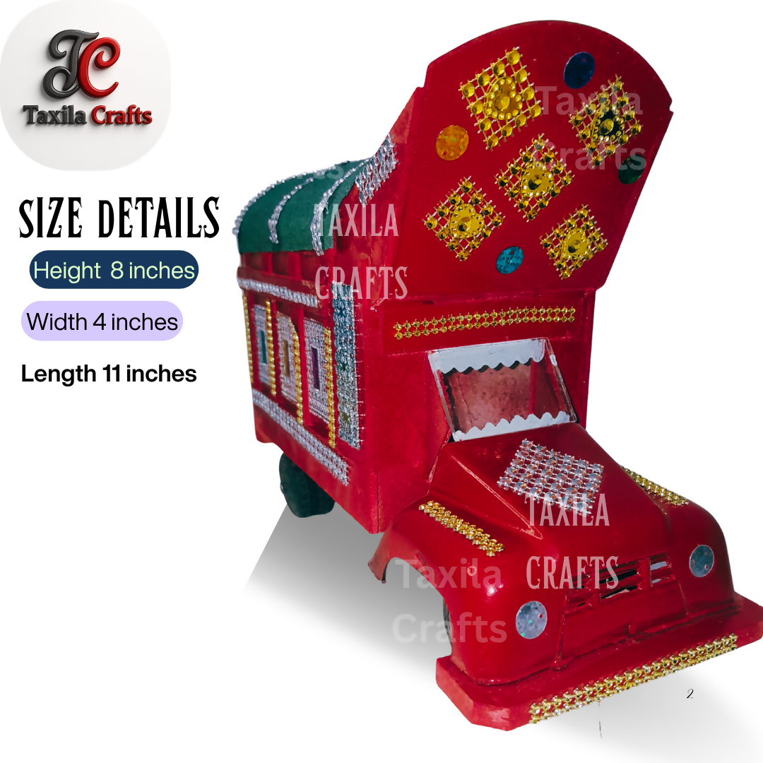 Handmade Red Mini Truck Art Decorative Showpiece Wooden Hardboard Model 11 Inch