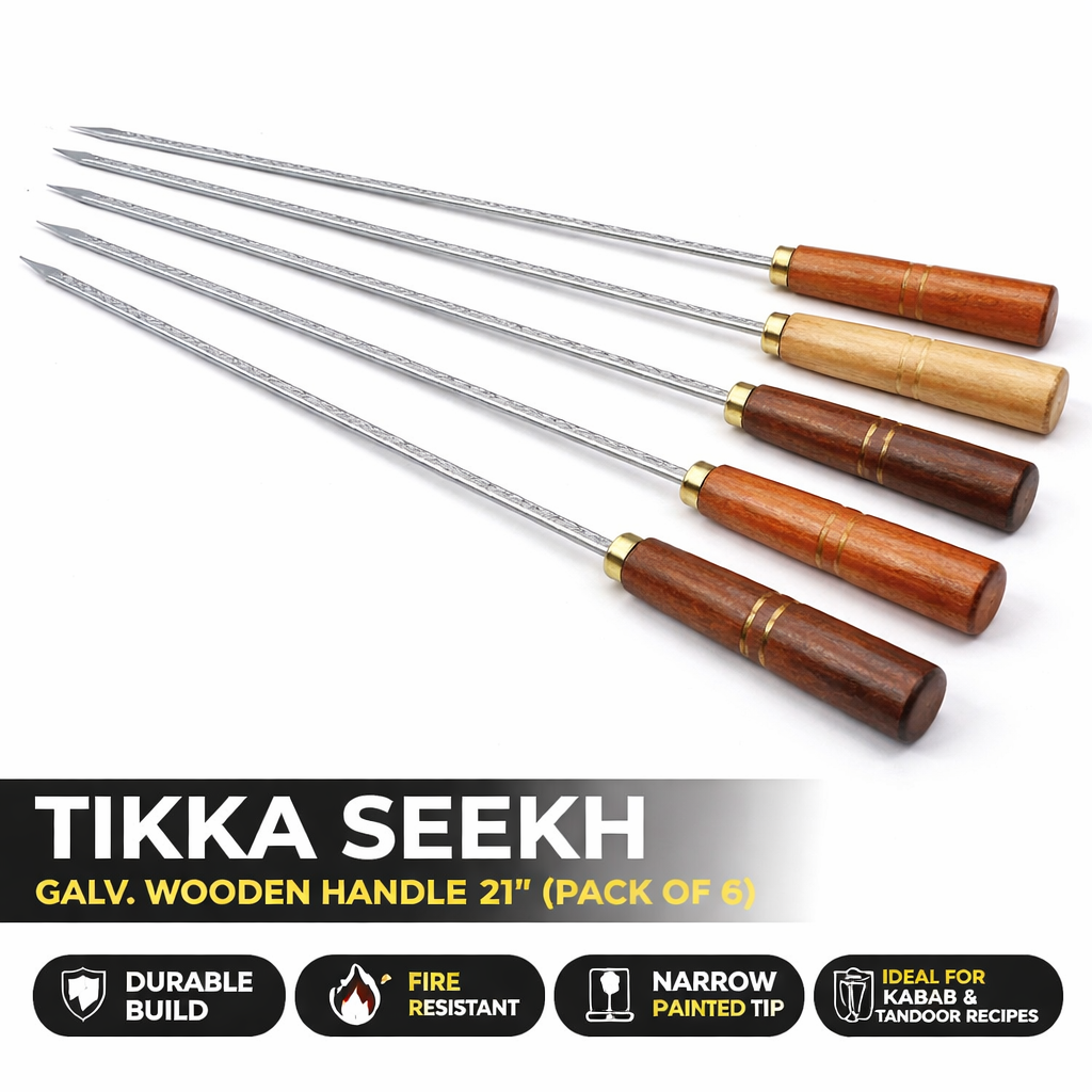 Tikka Seekh Galvanized Wooden Handle 21 Inch Pack of 6