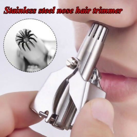 Mini Portable Stainless Steel Nose Hair Trimmer - Manual Safe Grooming Tool for Men and Women