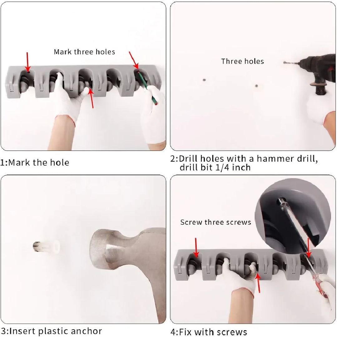 5 in 1 Broom and Mop Holder Wall Mounted Mop Rack Cleaning Tool Hook Wall Hook