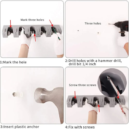 5 in 1 Broom and Mop Holder Wall Mounted Mop Rack Cleaning Tool Hook Wall Hook