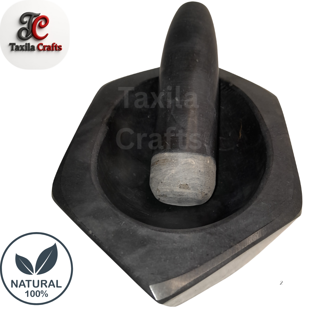 Taxila Crafts 8 Inch Taxila Hills Black Stone Kharal Chattu Watta Langri Danda Handmade
