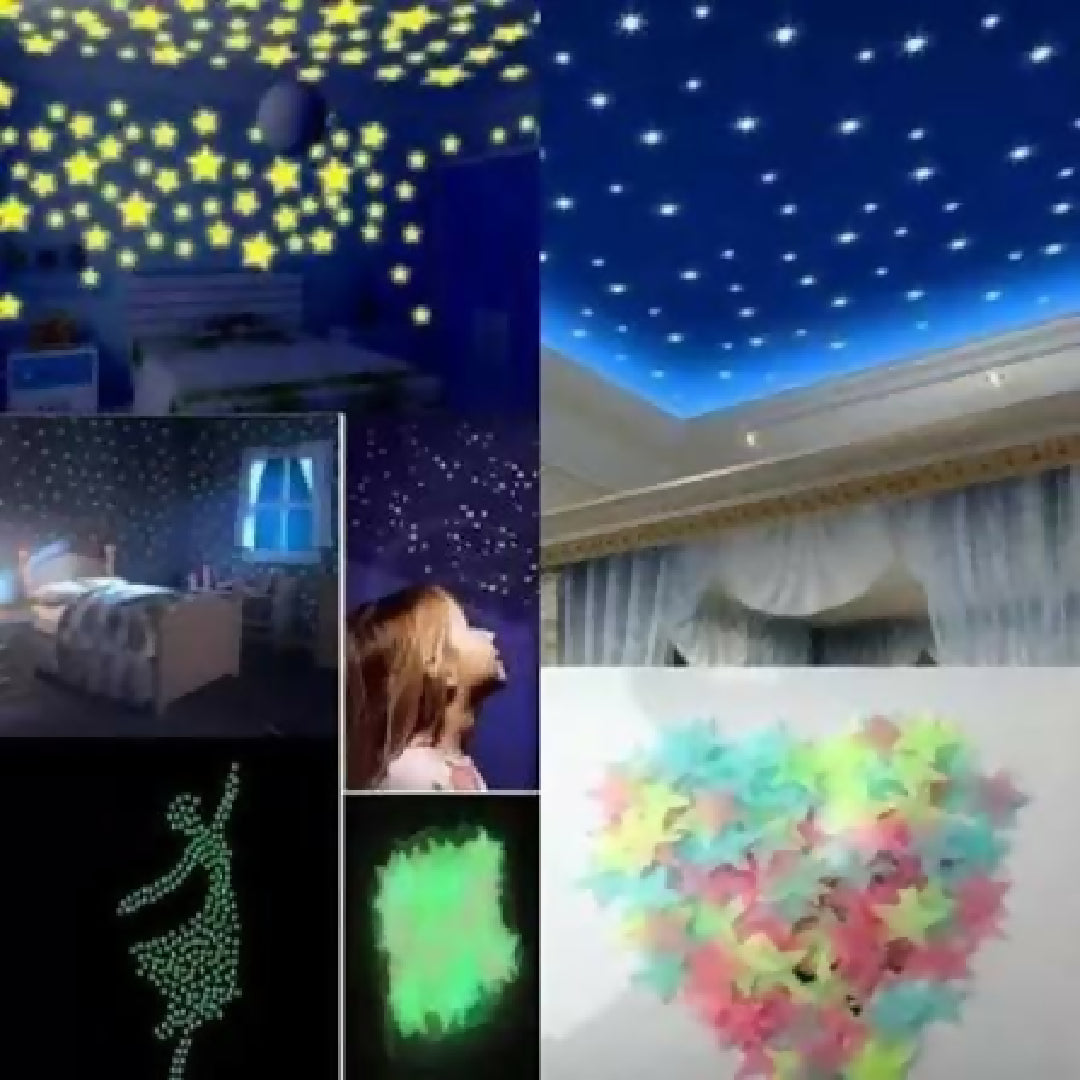 Pack of 100 3D Stars Glow In The Dark Wall Stickers Luminous Fluorescent Wall Stickers For Kids Baby Room Bedroom Ceiling Home Decor