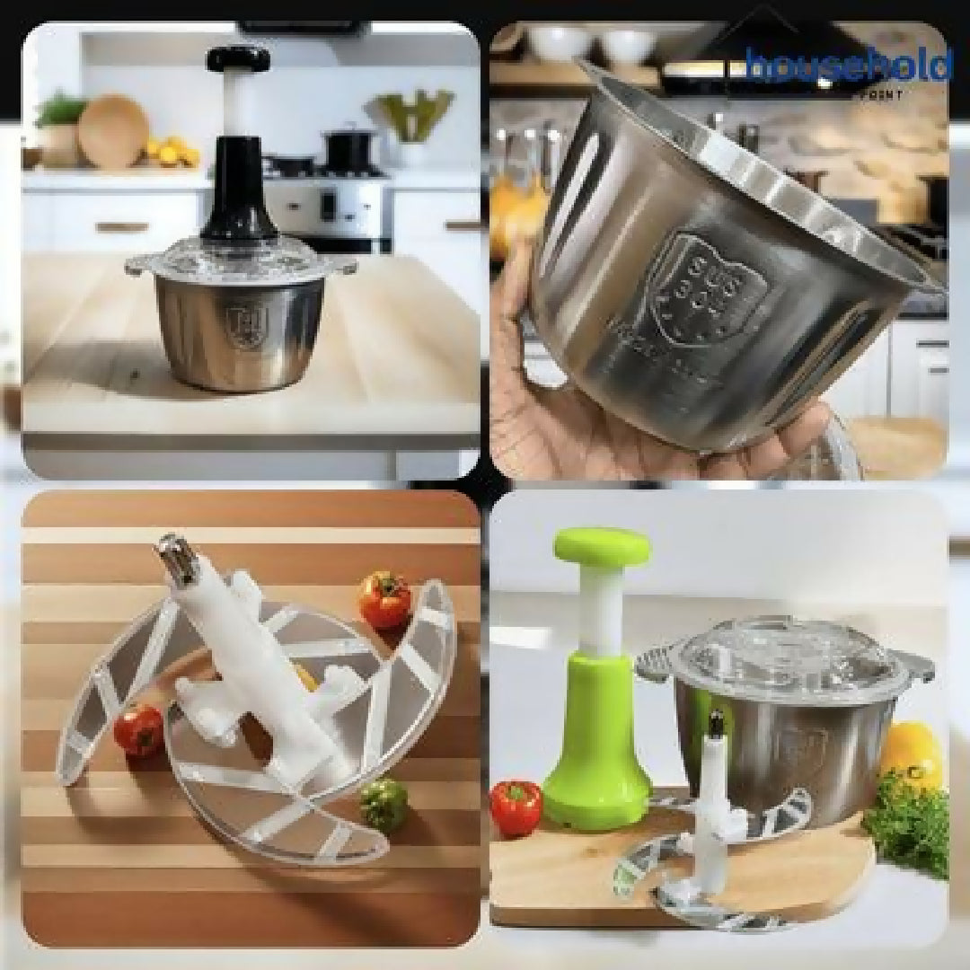 2 Litre 4 Blades Premium Quality Meat and Vegetable Push Chopper with Stainless Steel Bowl