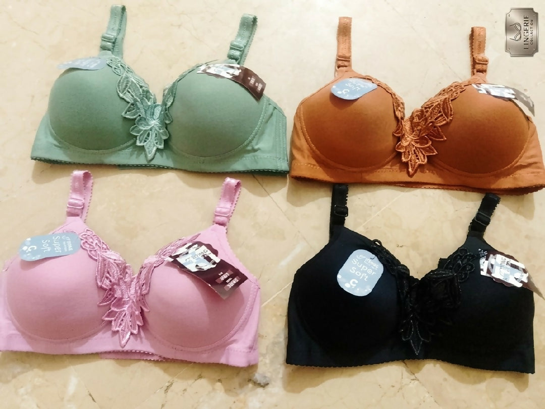 Copy of Mid Flower Style Premium Padded Comfort Bra – Soft Nylon Seamless Daily Underwire Lingerie Random Color