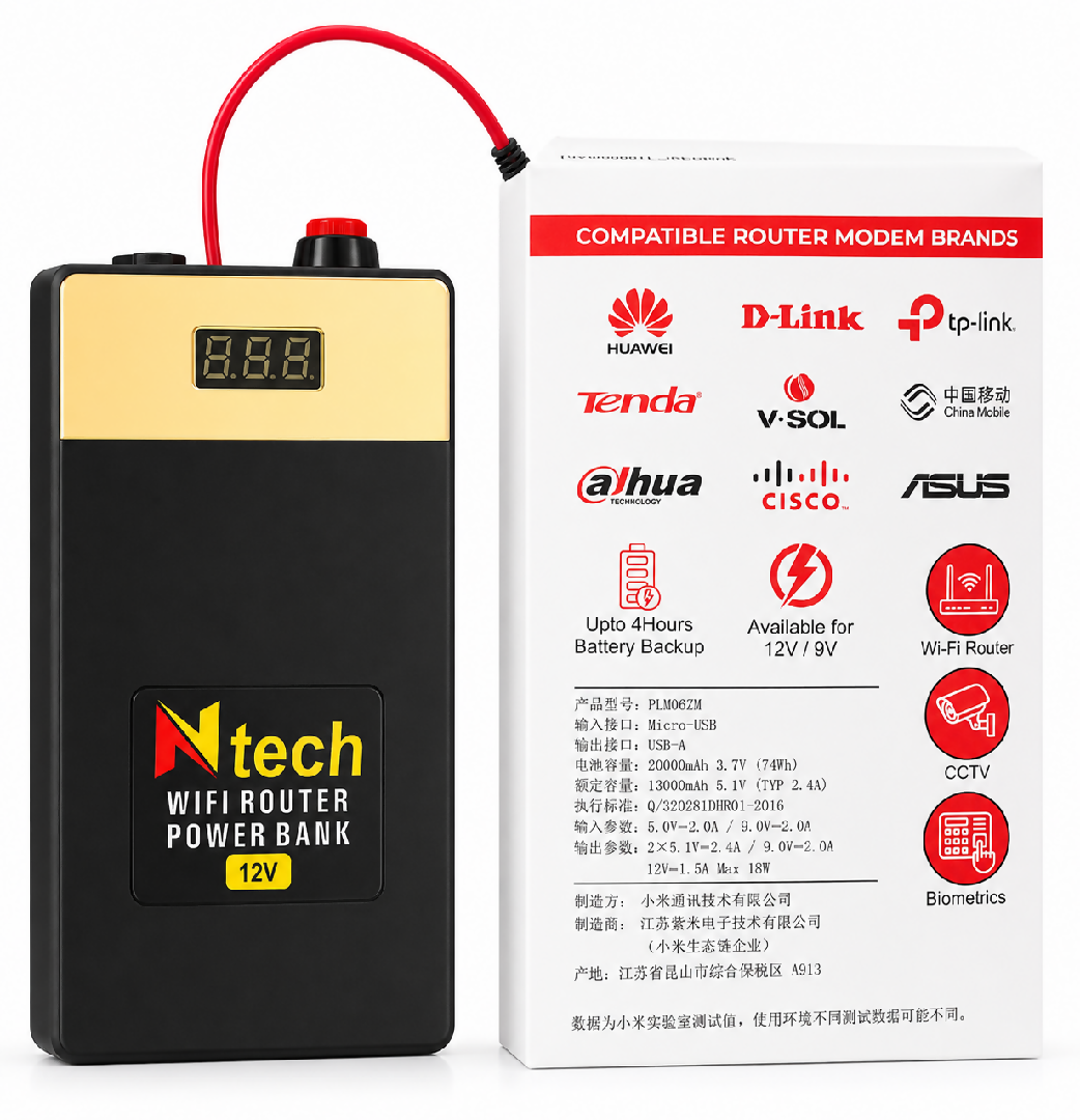 Ntech WiFi Router Power Bank 12V Automatic upto 4 hours backup