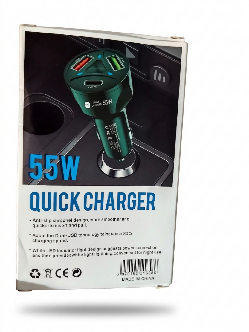 55W PD Fast Car Charger 3 Port USB Type C PD Car Mobile Charger Universal Quick Charge Adapter for Android And iPhone