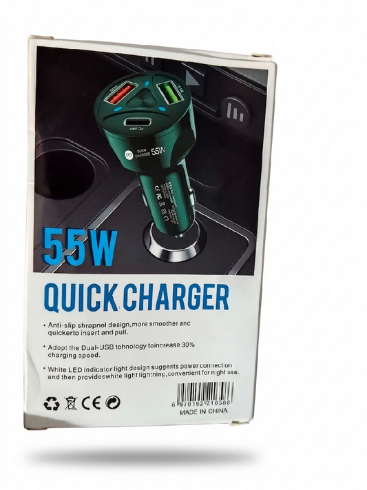 55W PD Fast Car Charger 3 Port USB Type C PD Car Mobile Charger Universal Quick Charge Adapter for Android And iPhone