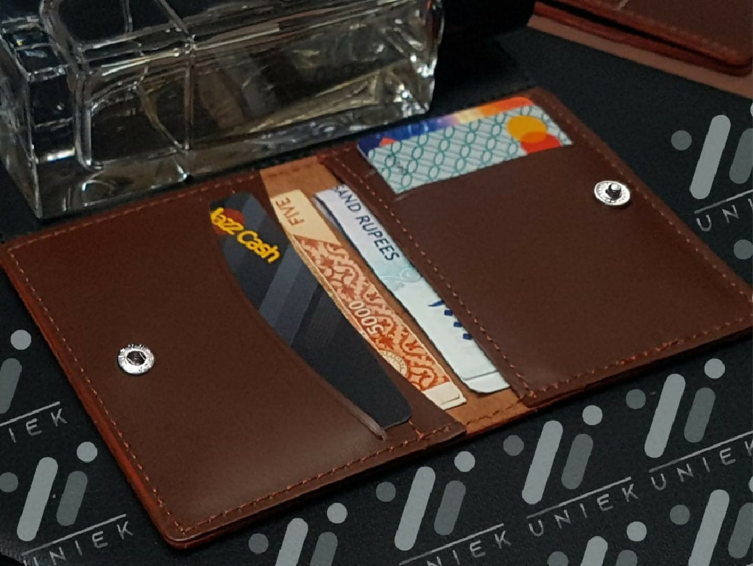 Leather Card Holder Wallet Black and brown