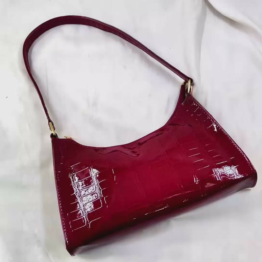 Crocodile Pattern Armpit Hand Bag Maroon