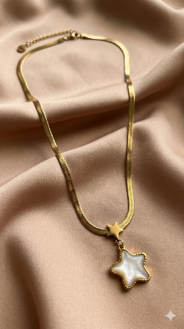 Celestial Pearl Star Herringbone Necklace