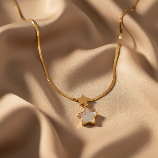Celestial Pearl Star Herringbone Necklace