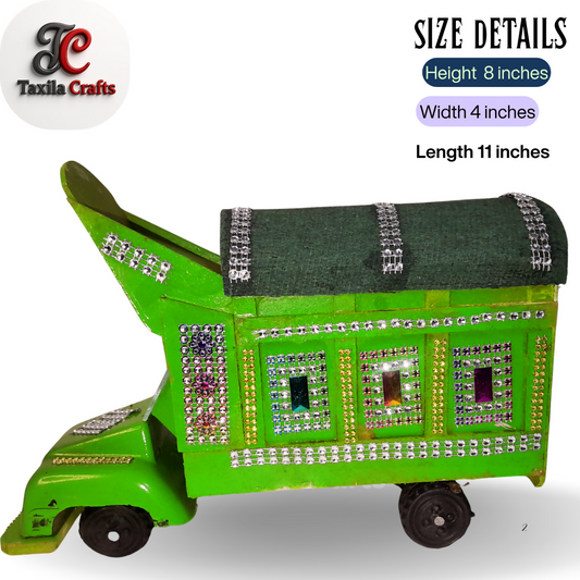 Handmade Light Green Mini Truck Art Decorative Showpiece Wooden and Hardboard Model 11 Inch
