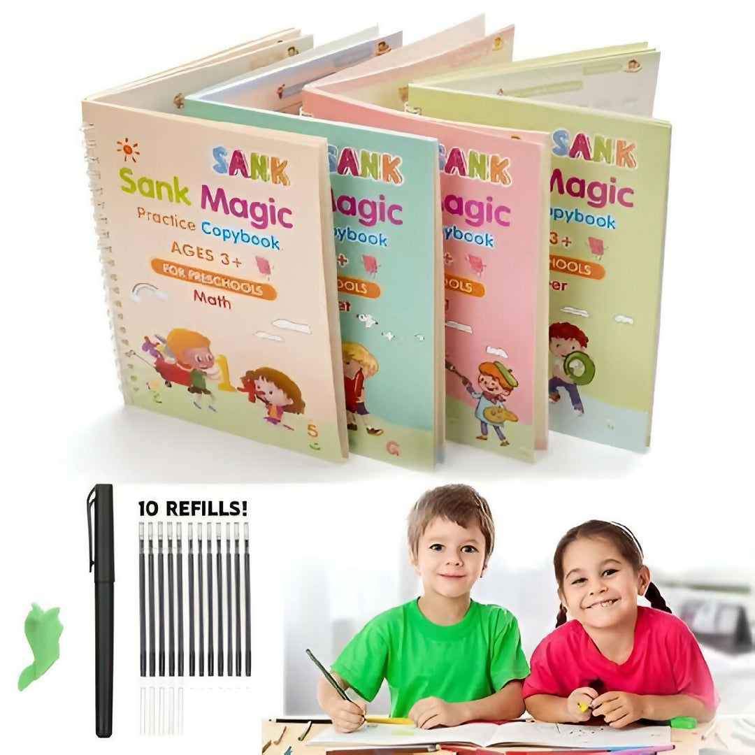 Sank Magic Book Practice - Montessori Children Tracing Handwriting - 4 Books and Magic Pen Set