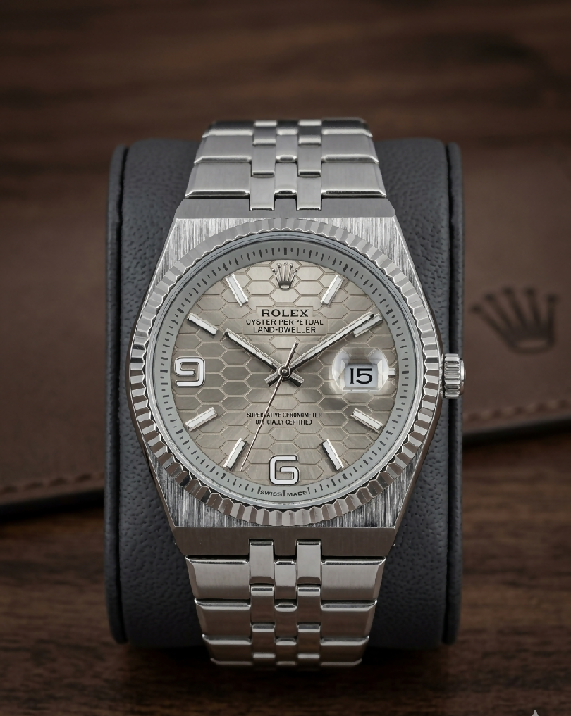 Silver Rolex Hexa Dial Luxury Watch
