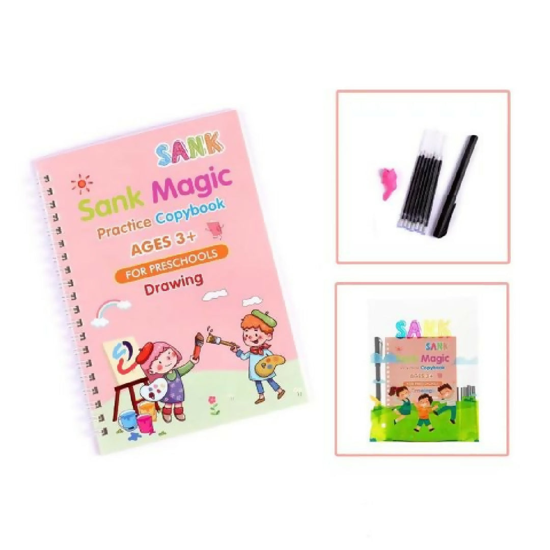 Sank Magic Book Practice - Montessori Children Tracing Handwriting - 4 Books and Magic Pen Set