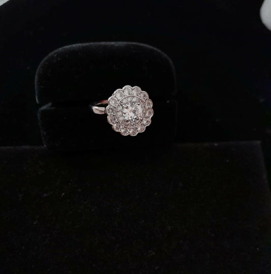 Crown Flower - Silver American Diamond Adjustable Ring