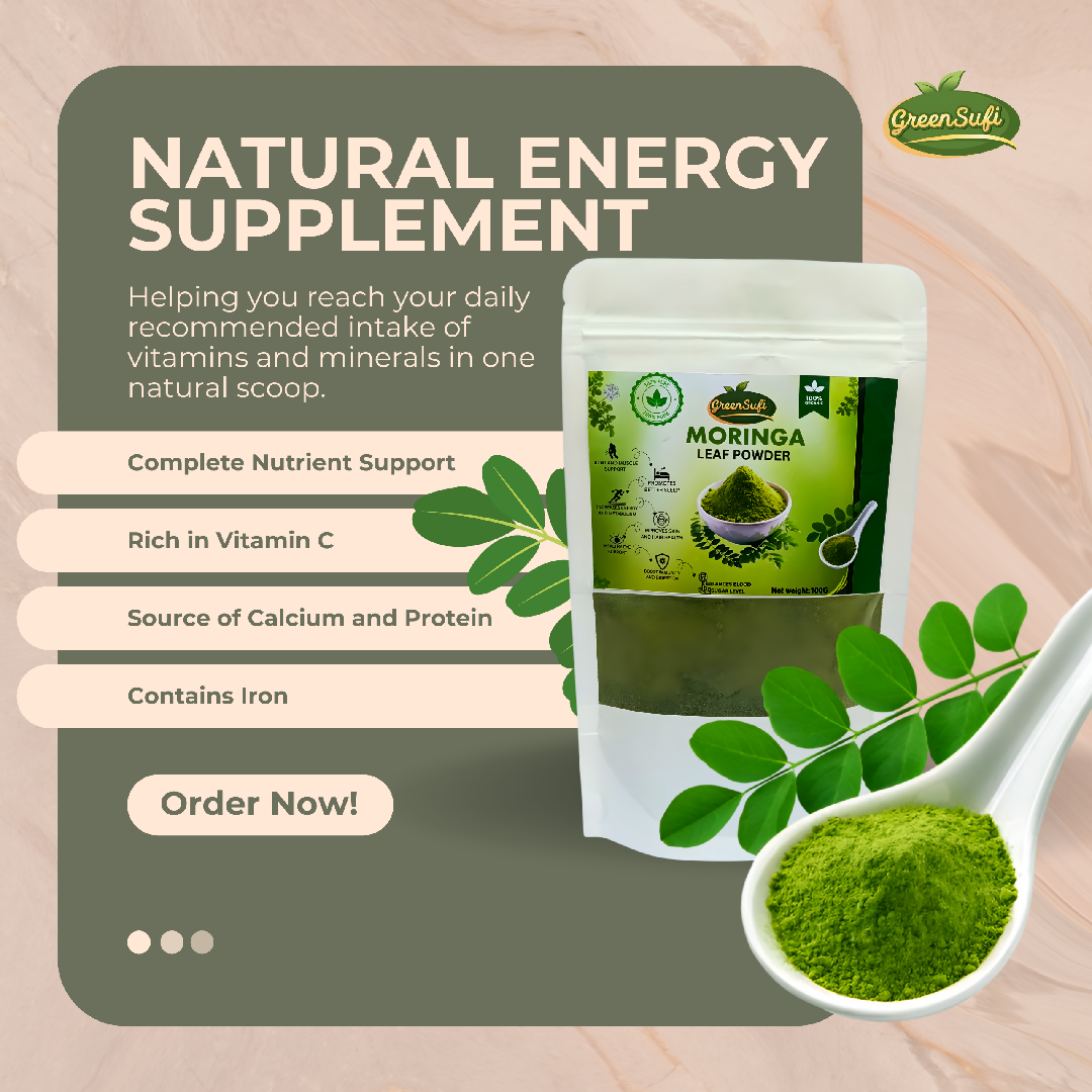 GreenSufi Premium Moringa Powder 100g High Protein Superfood for Weight Loss and Metabolism Raw Sohanjna Herbal Supplement