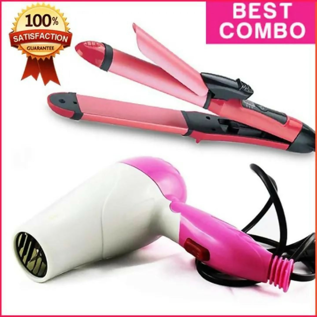 Combo Of Hair Dryer Plus 2 In 1 Hair Straightener Curler