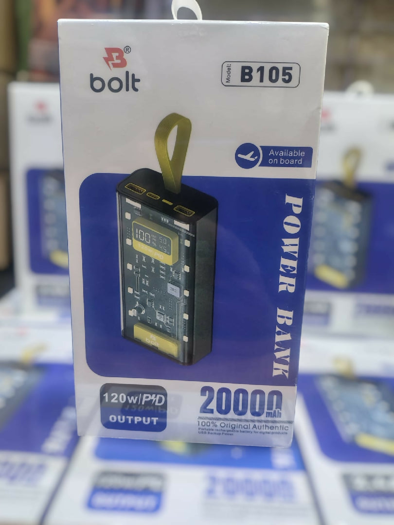 Bolt B105 20000mAh Power Bank 22 5W Fast Charging PD Output Transparent Design Portable Charger