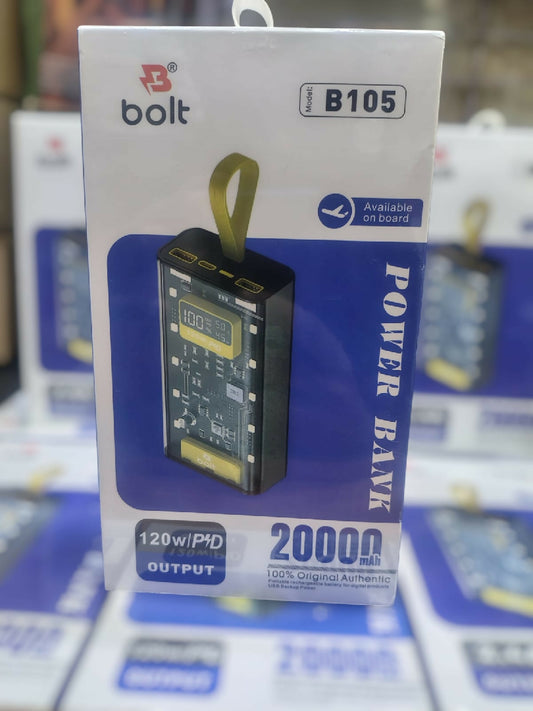 Bolt B105 20000mAh Power Bank 22 5W Fast Charging PD Output Transparent Design Portable Charger