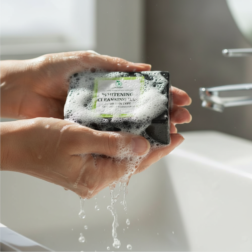 Hands with lather and water