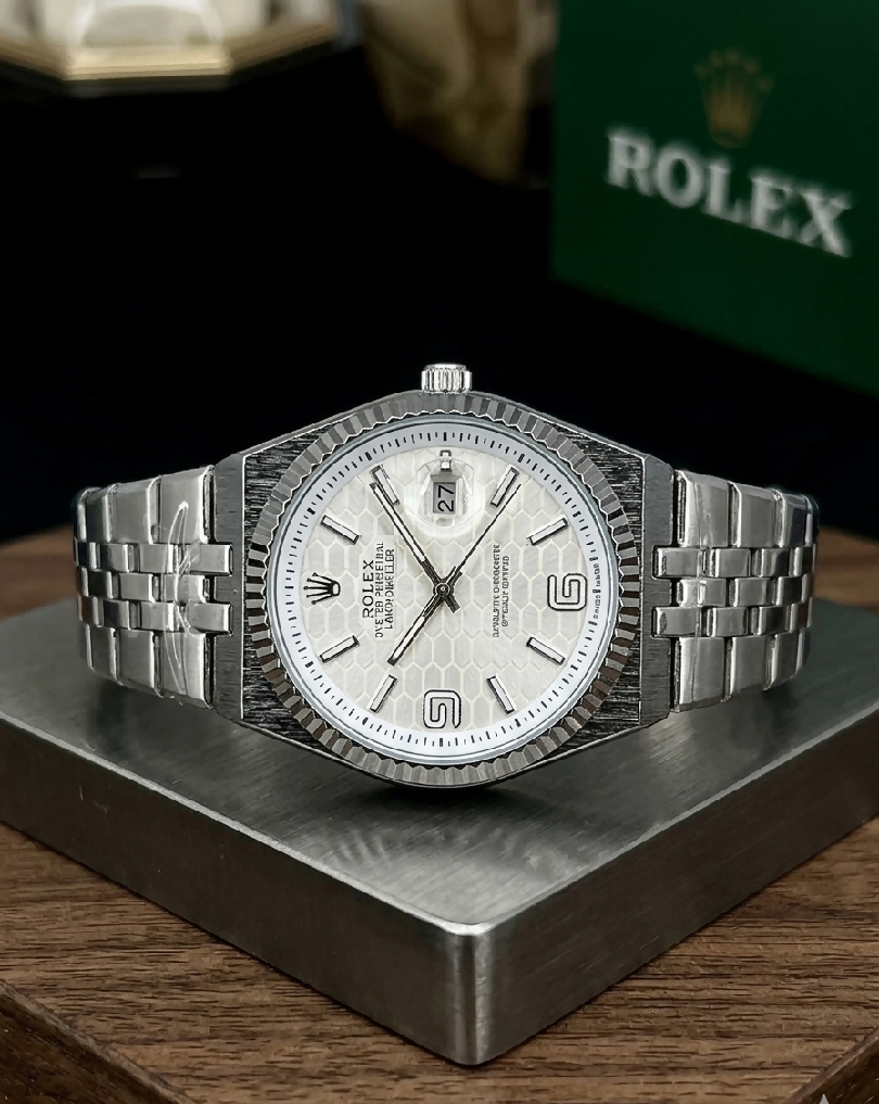 Silver Rolex Hexa Dial Luxury Watch