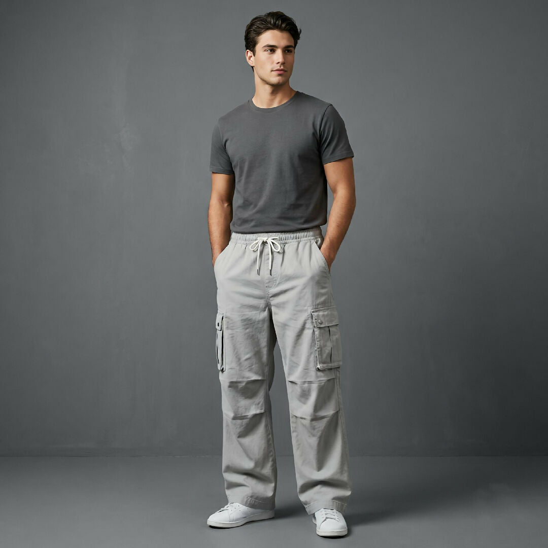 Mens Baggy Style 6 Pocket Cargo Trouser Light Grey