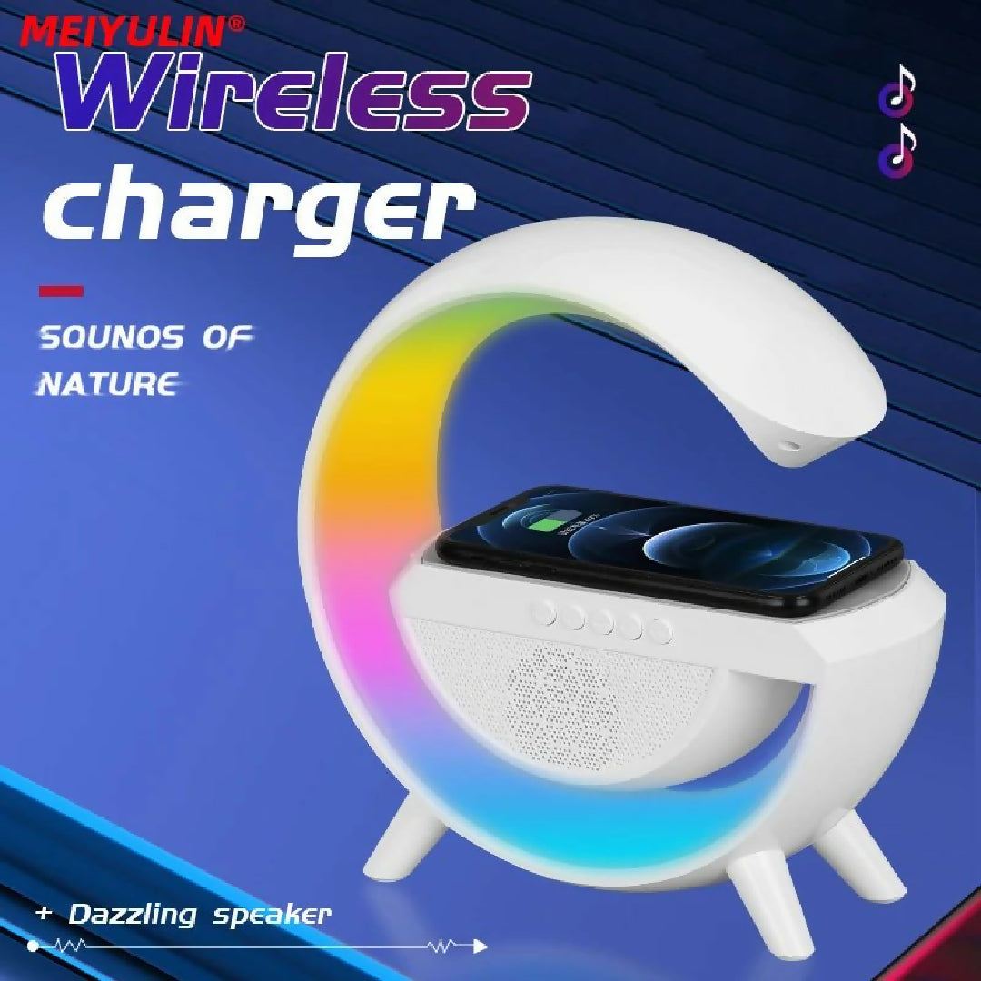 G Lamp Smart Bluetooth Speaker Wireless Fast Charger Station LED RGB Desk Light Support TF Card AUX For IPhone 14 13 Samsung Powerbank
