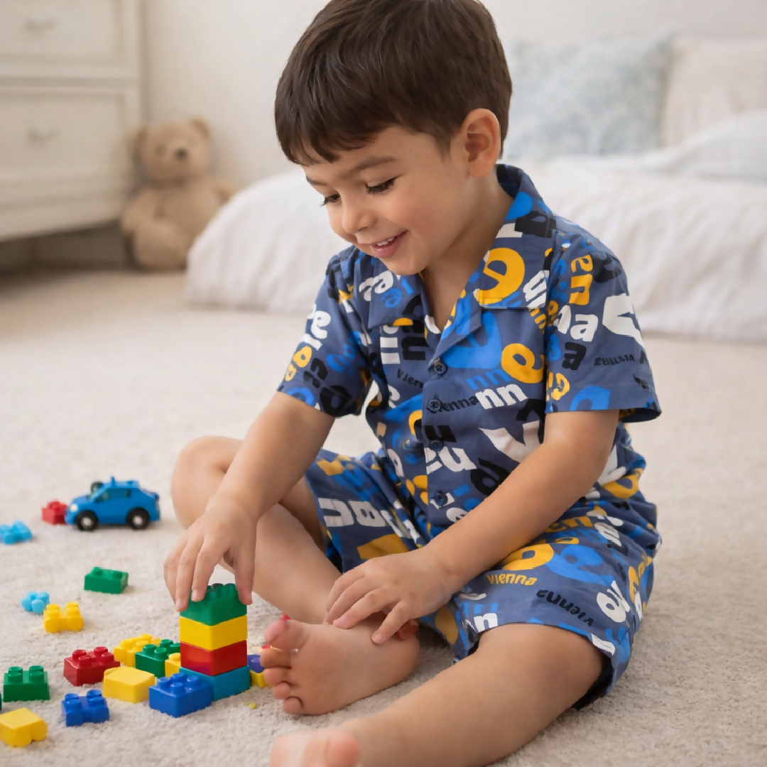 Kids Printed Linen Short Pajama Set