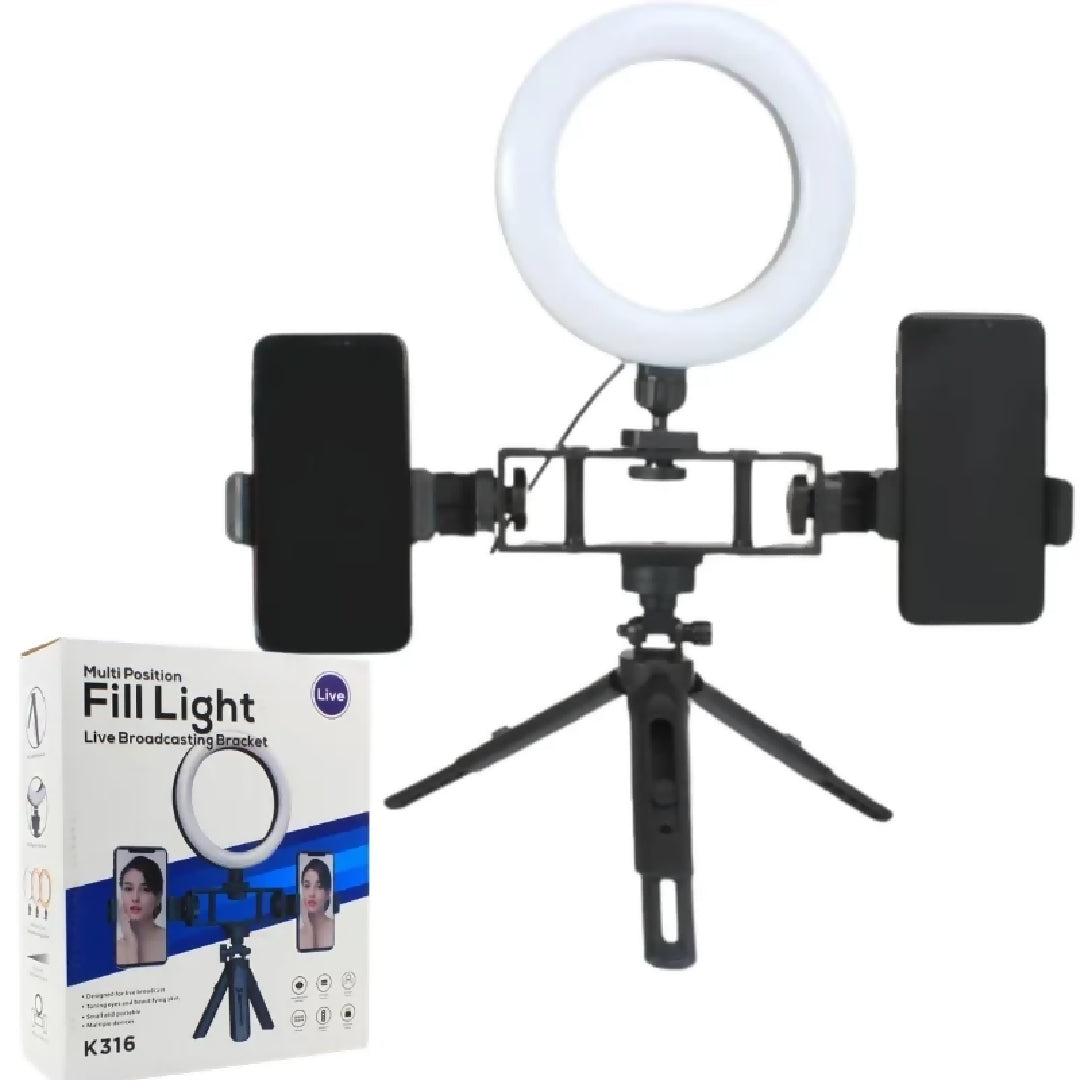6-Inch Multi-Position Fill Light Selfie Ring Light with Tripod Stand Phone Holder 3 Color Modes USB Powered Multicolor