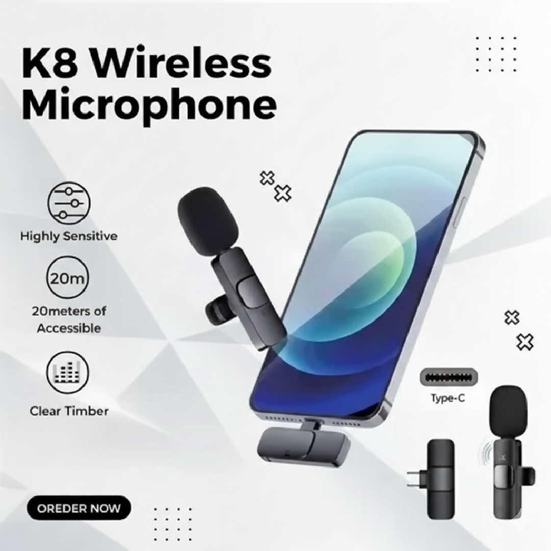 K8 Wireless Collar Microphone Type C Android Supported Noise Reduction Vlogging YouTube Podcast Mic