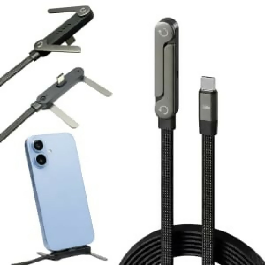 2 in 1 Type-C Fast Charging Cable with Built-in Foldable Mobile Stand Premium Braided Data Cable