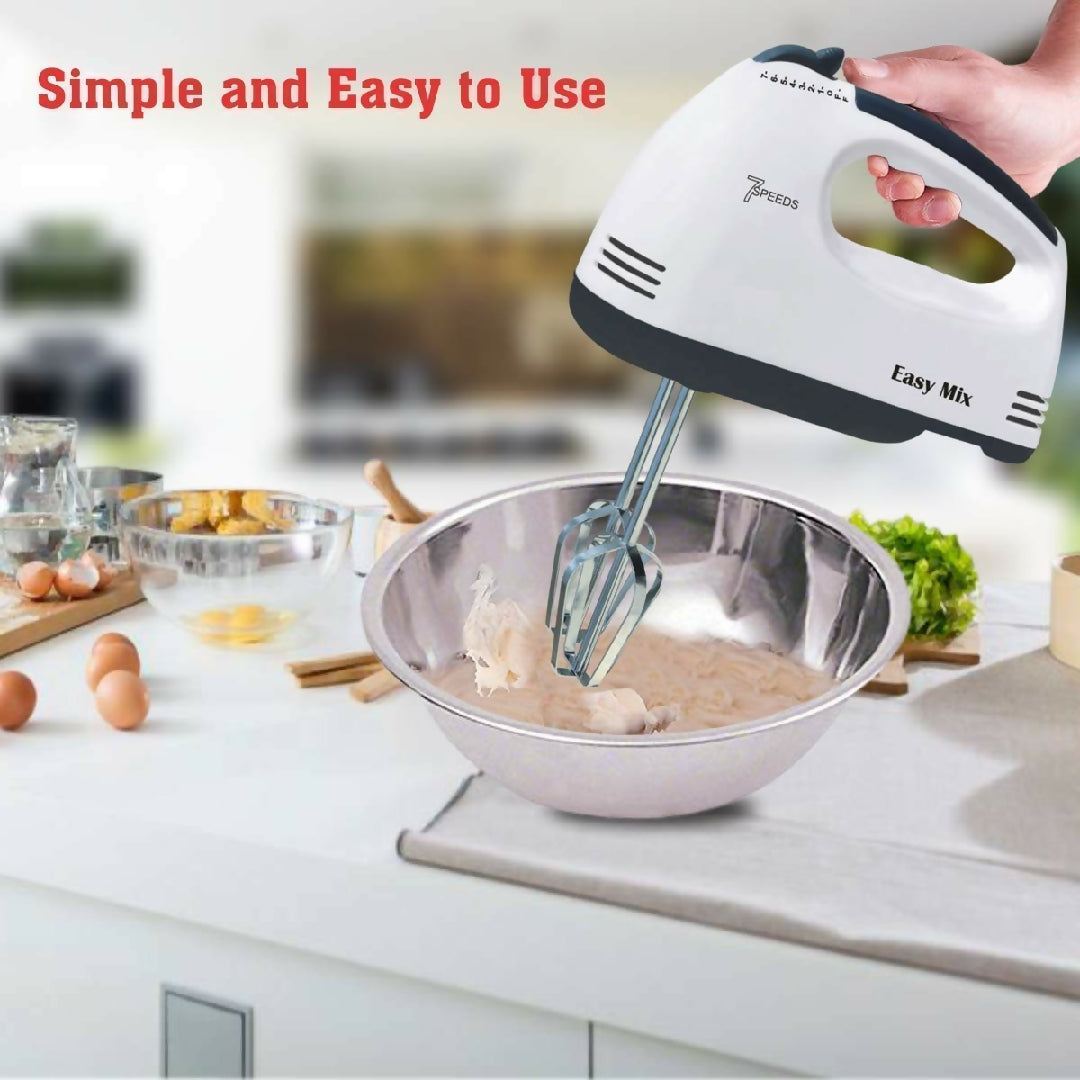 Scarlett Hand Mix Beater 7 Speed Egg Beater with Chrome Beater Plus Dough Hook