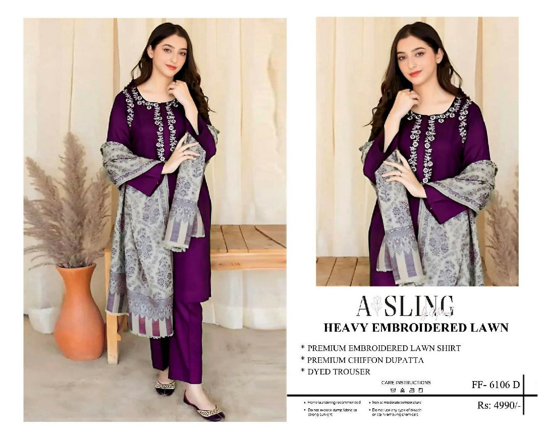 Most Hit Codes Fully Embroidered LAWN 3Pc With Nino karra Printed Dupatta SUMMER Collection