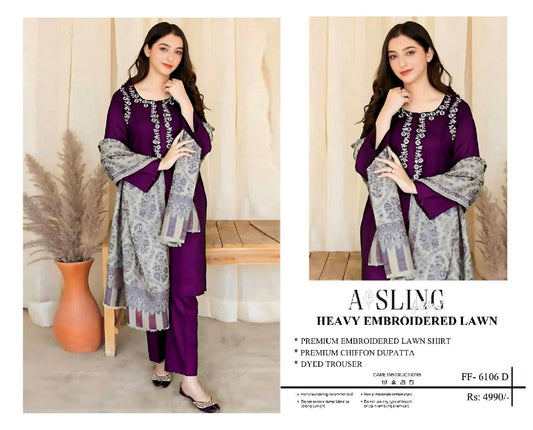 Most Hit Codes Fully Embroidered LAWN 3Pc With Nino karra Printed Dupatta SUMMER Collection