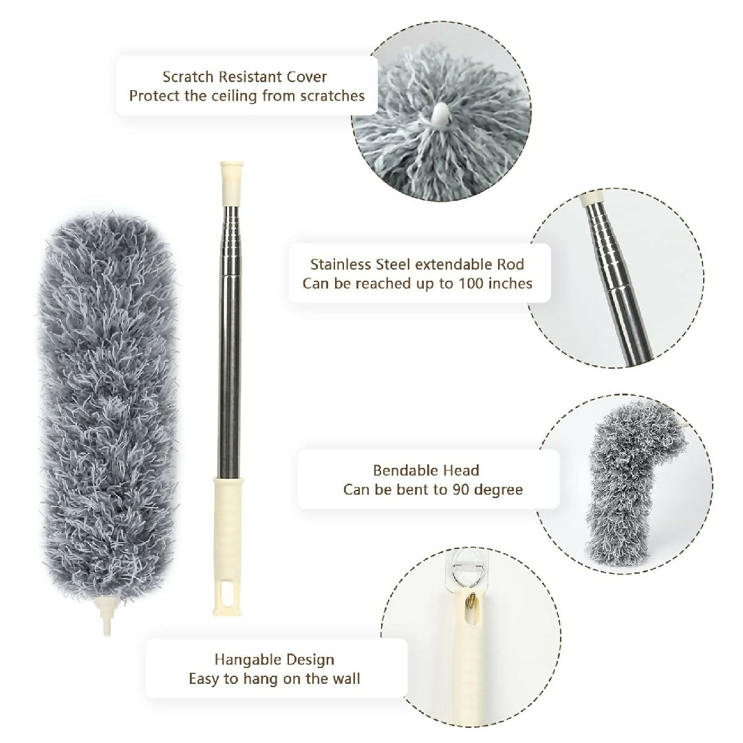Grey Flexible Microfiber Duster Bendable Long Reach Cleaning Brush for Home Office
